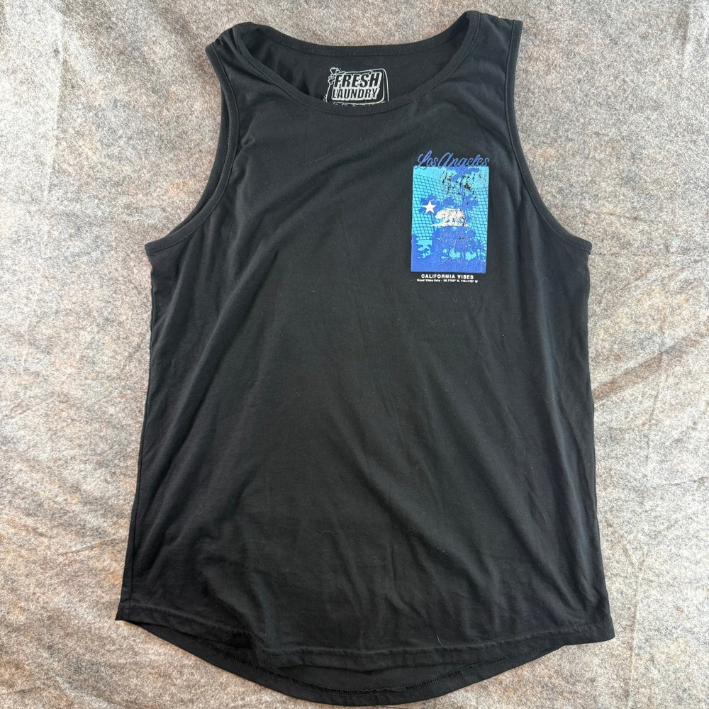 Fresh Laundry Tank Top Mens Medium Black Los Angeles California Vibes Graphic